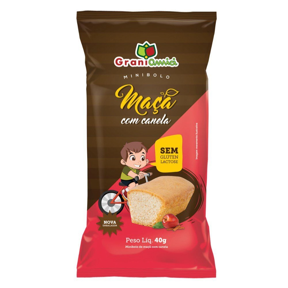 Minibolo Maçã Com Canela Sem Glúten Zero Lactose Grani Amici Pacote 40g
