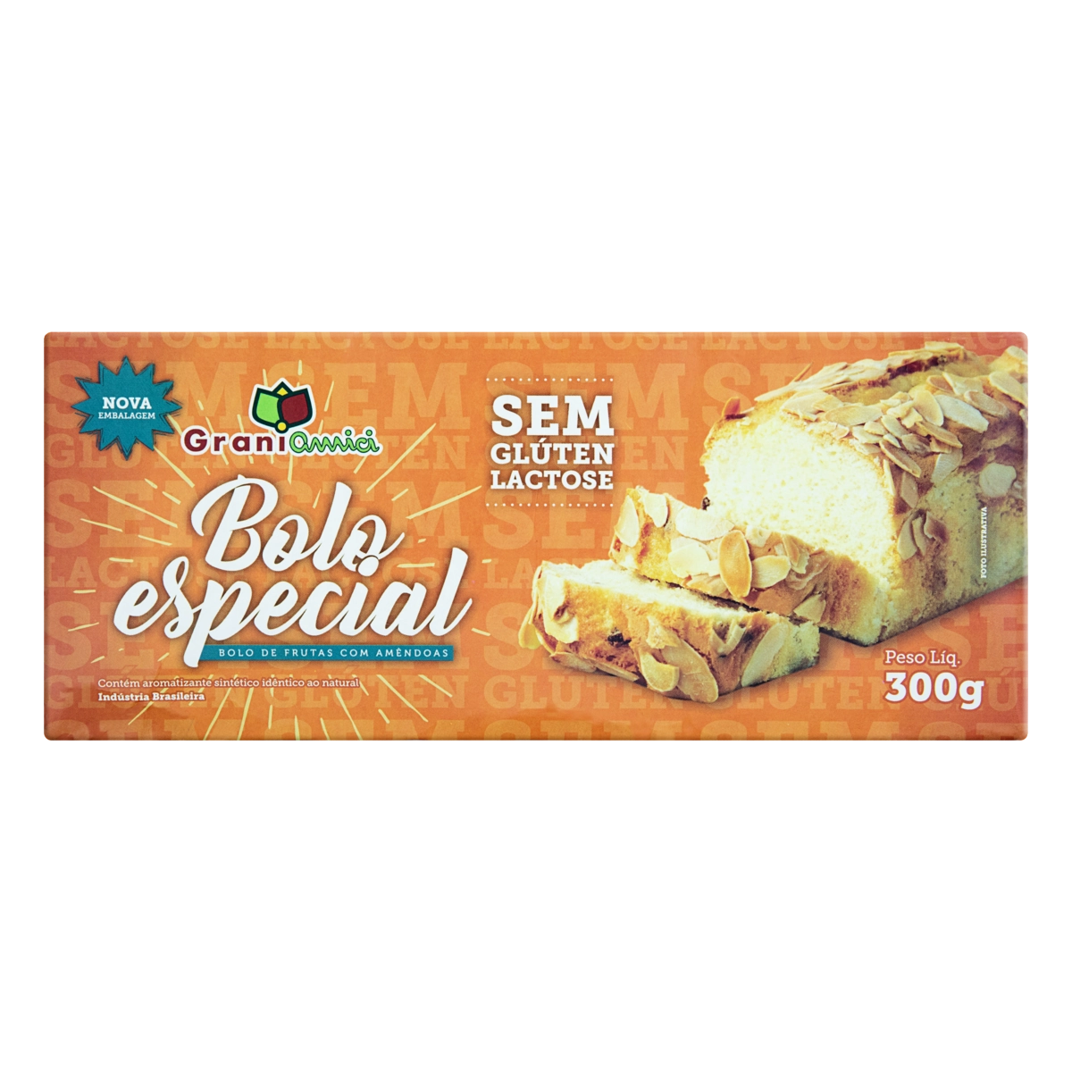 Bolo Especial Frutas Com Amêndoas Sem Glúten Zero Lactose Grani Amici Caixa 300g