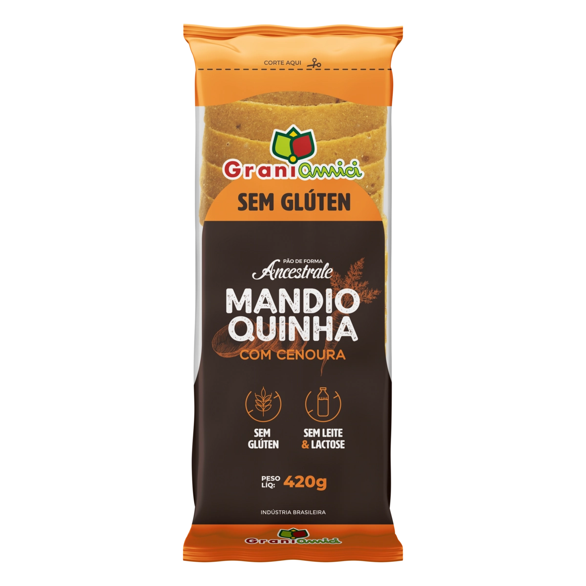 Pão De Forma Mandioquinha Com Cenoura Sem Glúten Zero Lactose Grani Amici Ancestrale Pacote 420g