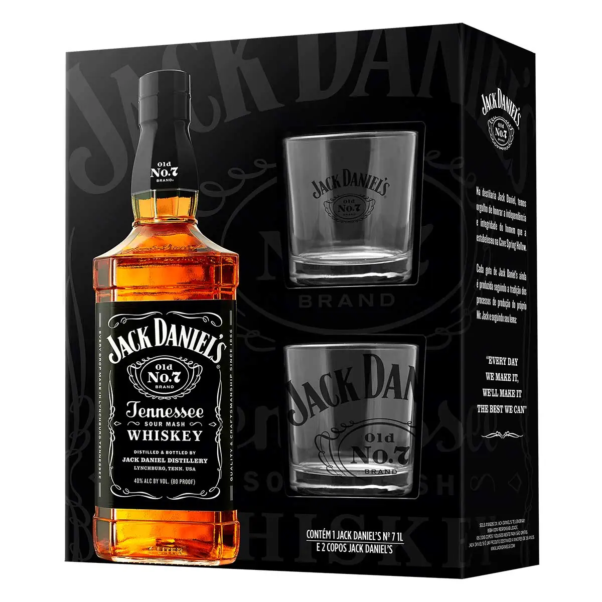 Jack Daniel's Old No. 7 Tennessee Whiskey - 1 Litro + 2 Copos