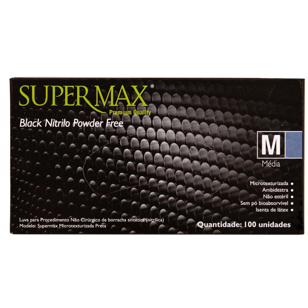 Luva S/latex Super Max C/100 Med Black Nitrilo