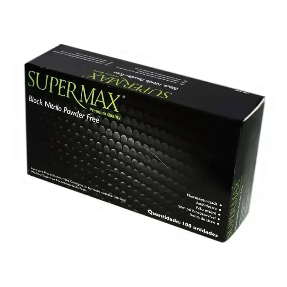 Luva De Procedimento Nitrílica Black Sem Pó G C/100 Supermax