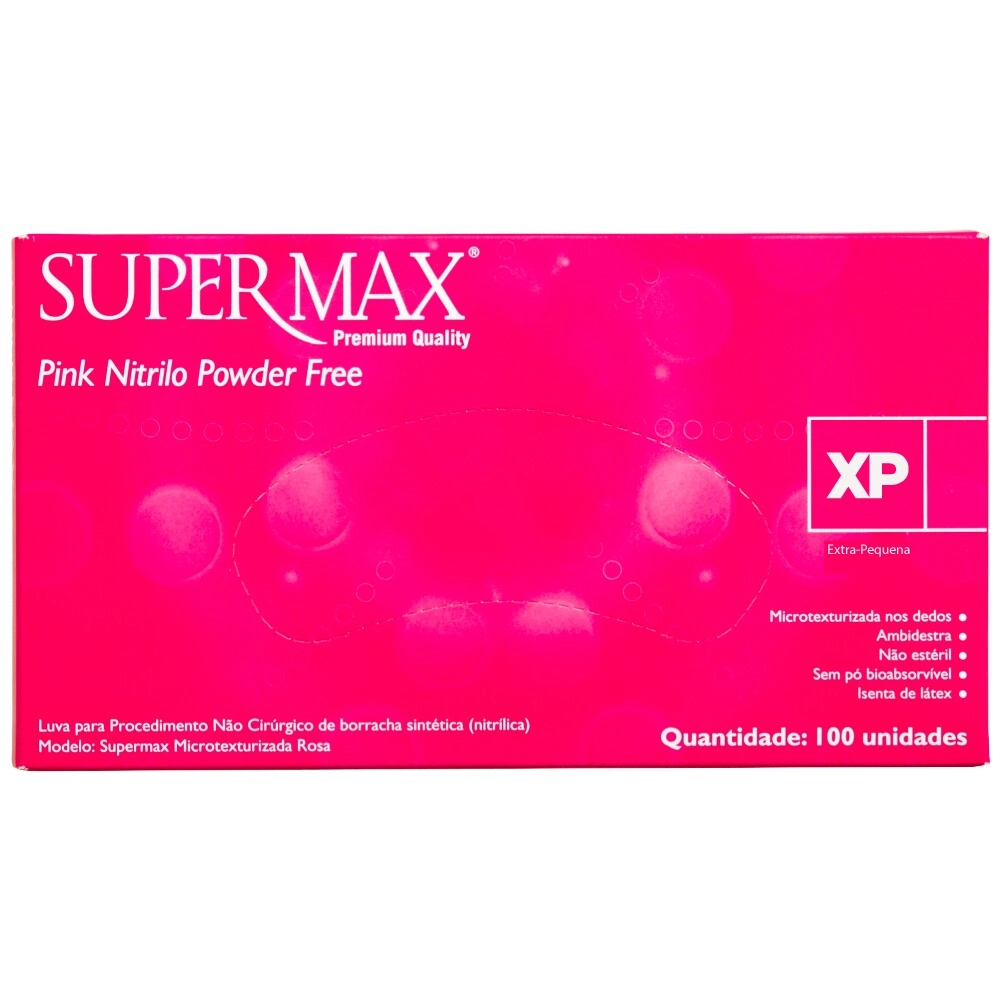 Luva S/latex Super Max C/100 Ext Peq Pink Nitrilo