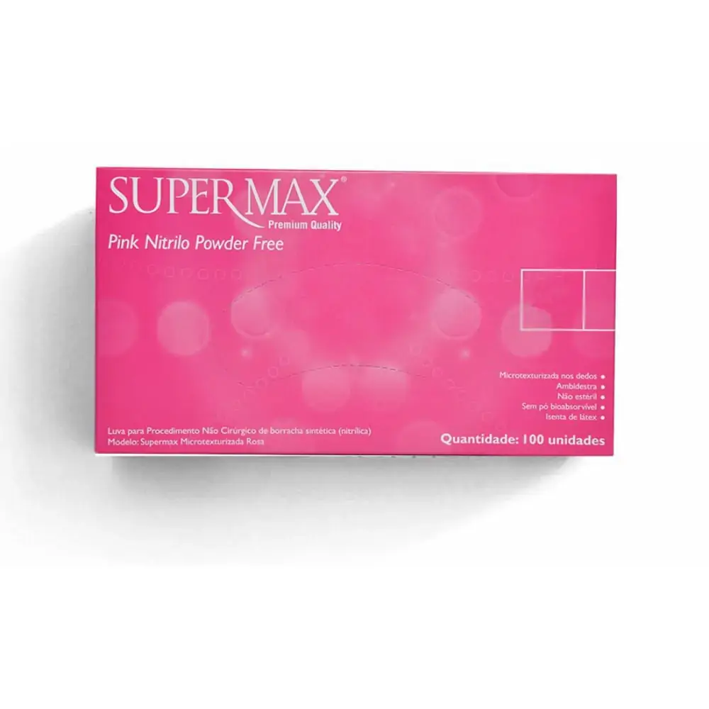 Luva S/latex Super Max C/100 Med Pink Nitrilo