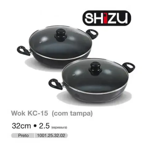 Panela Wok 2 Pegadores Shizu N 32 Preta C/ Tampa