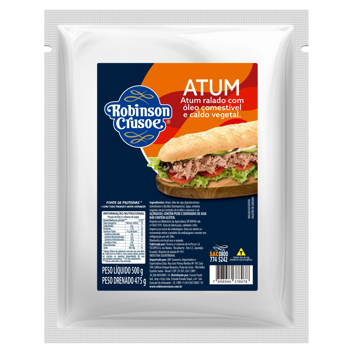 Atum Ralado Em óleo Com Caldo Vegetal Robinson Crusoe Pacote 475g