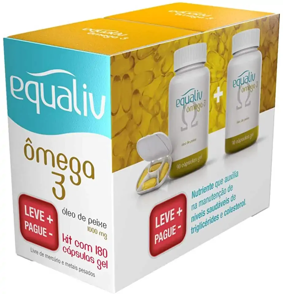 Pack ômega 3 1000mg Equaliv Caixa 2 Unidades 90 Cápsulas Gelatinosas Cada Leve Mais Pague Menos