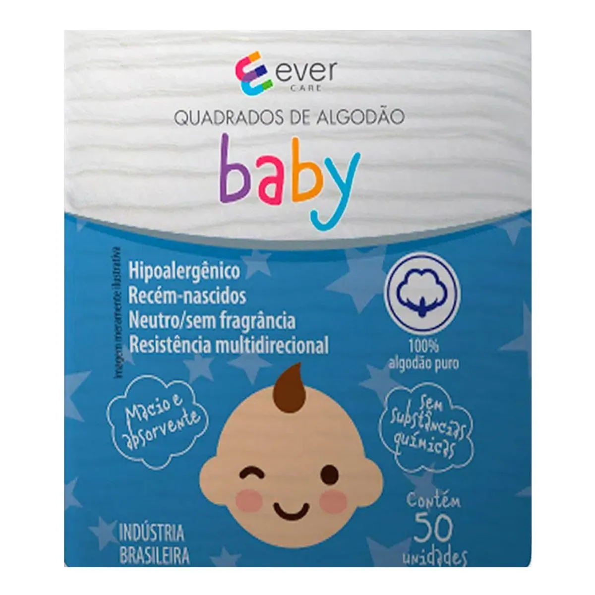 Algodão Quadrado Ever Care Baby 50 Unidades - Algodão Quadrado Ever Care Baby 50 Unidades