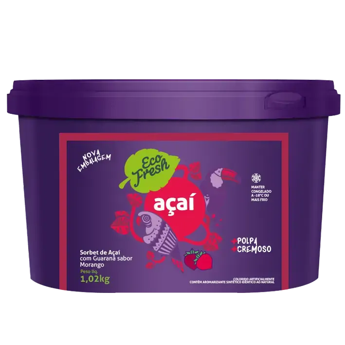 Sorbet Açaí Com Guaraná E Morango Eco Fresh Pote 1,02l