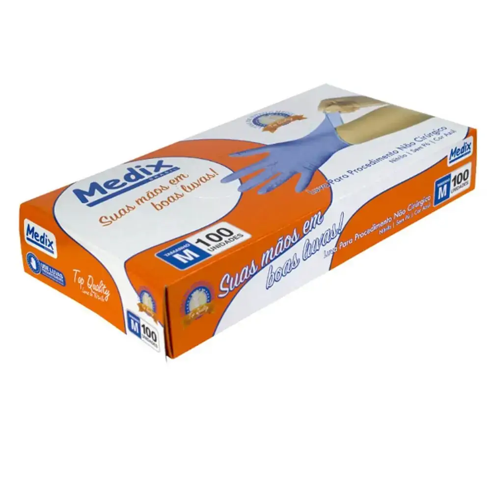 Luva Nitrílica Medix Sem Pó Azul Tam P - 100 luvas