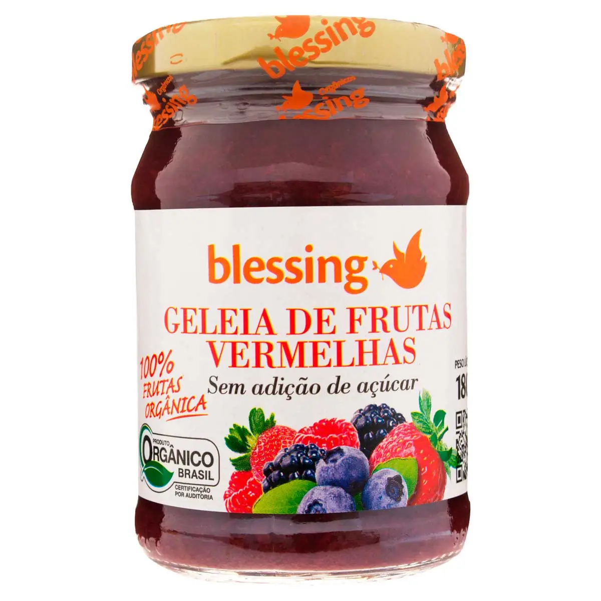 Geleia Frutas Vermelhas Orgânica sem açúcar Blessing 180 gr