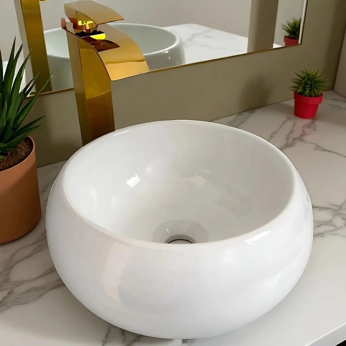 Cuba Pia Lavatório Lavabo de sobrepor Redonda Maresias IT 36x36x15cm cm Branca Cerâmica