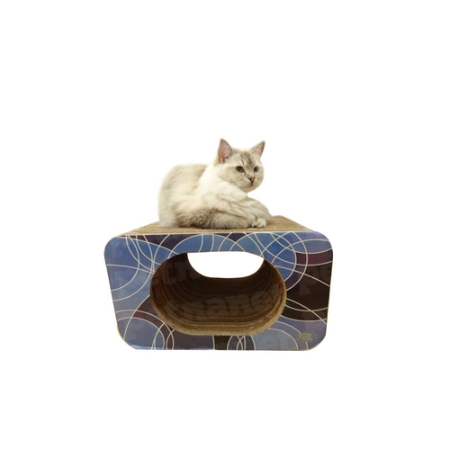 Arranhador Pet Games Cat Box Simples Oval Geométrico Azul