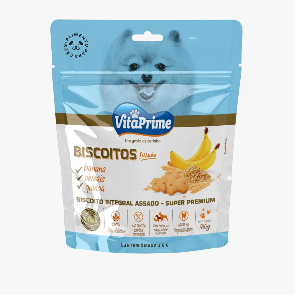 Biscoito Integral Vitaprime Super Premium Super Mini Banana, Cereais E Quinoa Para Cães 180 G