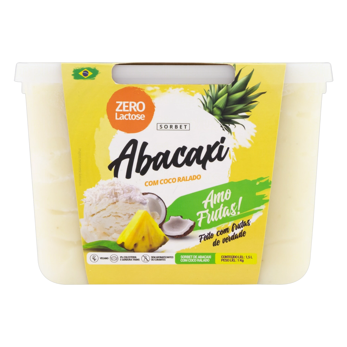 Sorbet Abacaxi Com Coco Ralado Zero Lactose Selfsy Amo Frutas Pote 1,5l