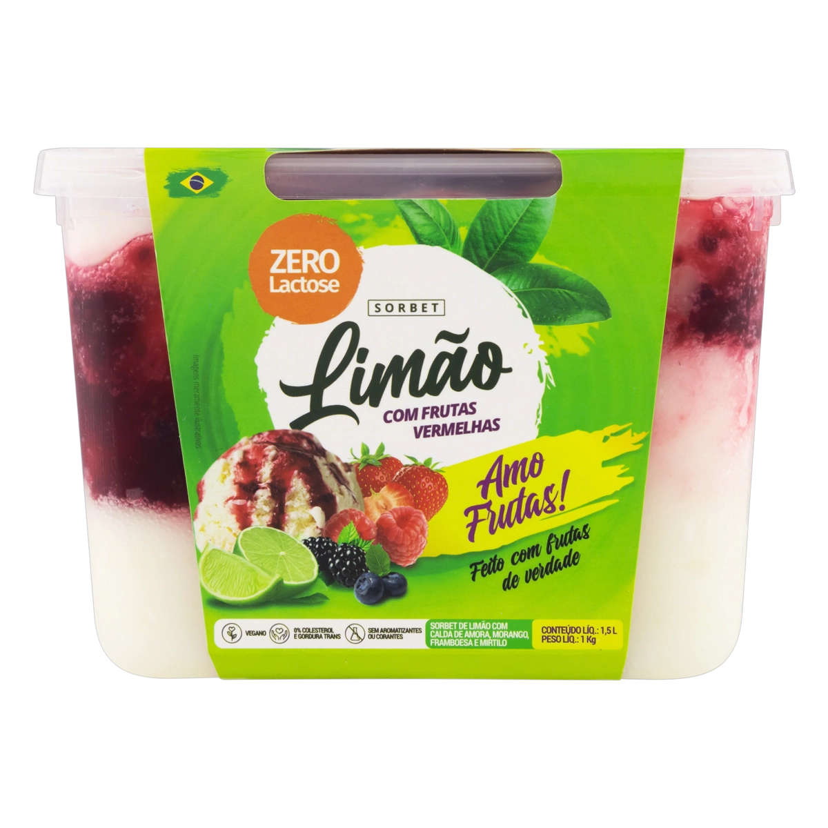 Sorbet Limão Com Frutas Vermelhas Zero Lactose Selfsy Amo Frutas Pote 1,5l
