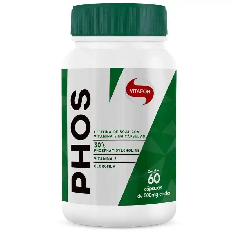 Phos Fosfatidilcolina Clorofila e Vit E 500mg Vitafor 60 Cápsulas