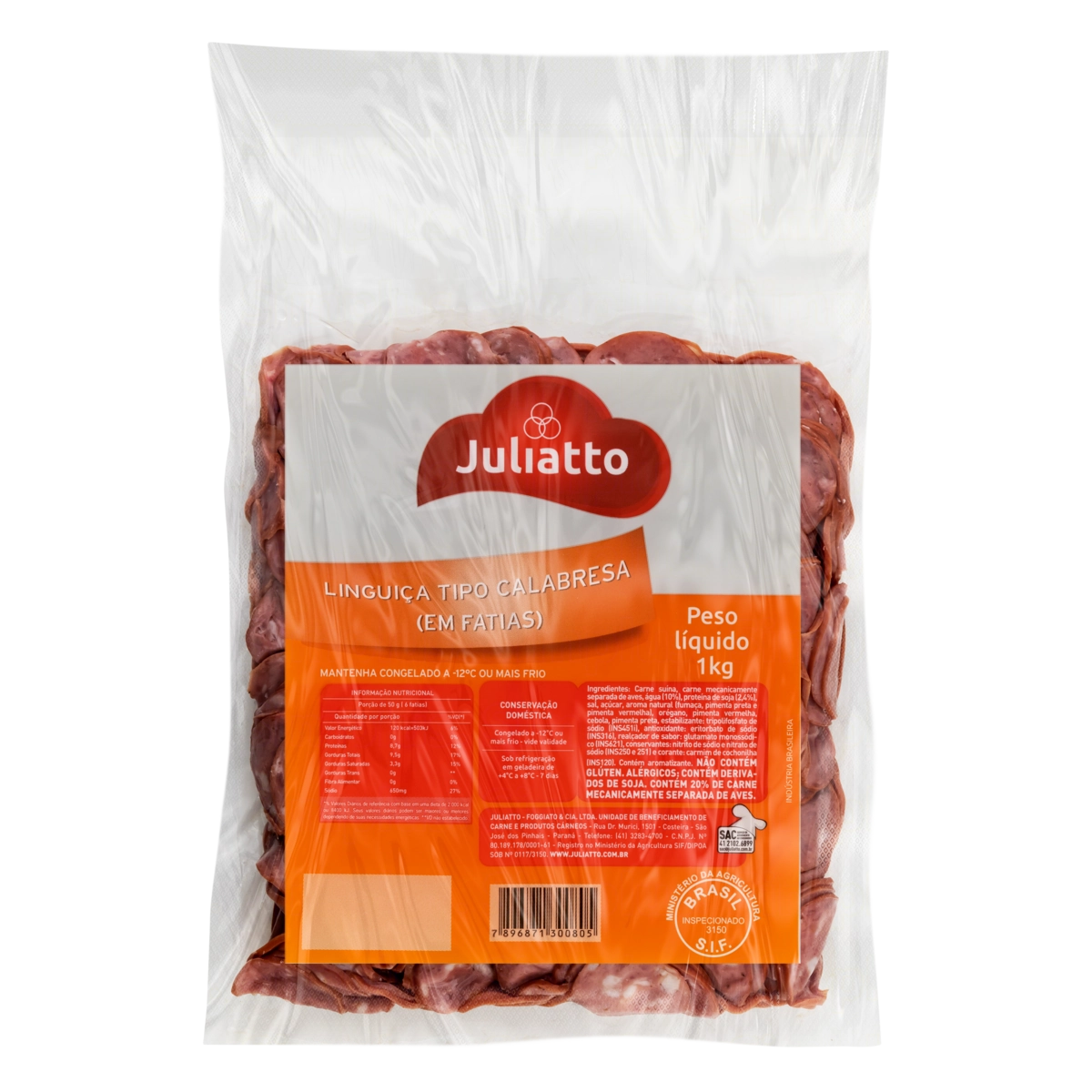 Linguica Calab Pacote 1kg Fat Insumo