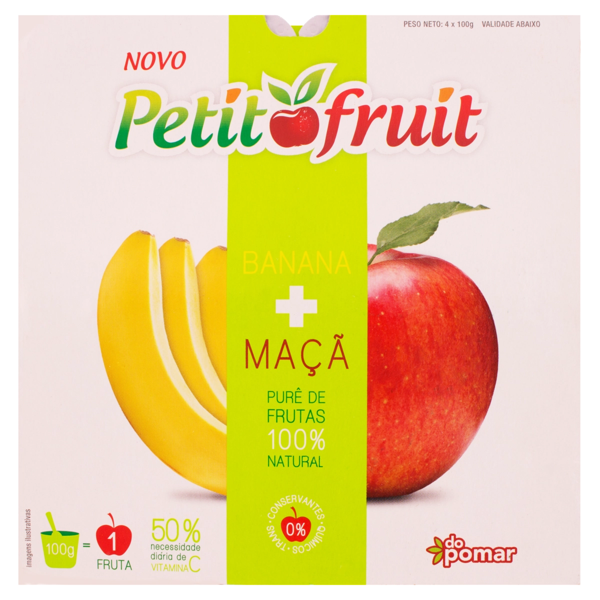 Purê De Frutas Banana E Maçã Petit Fruit Bandeja 400g 4 Unidades