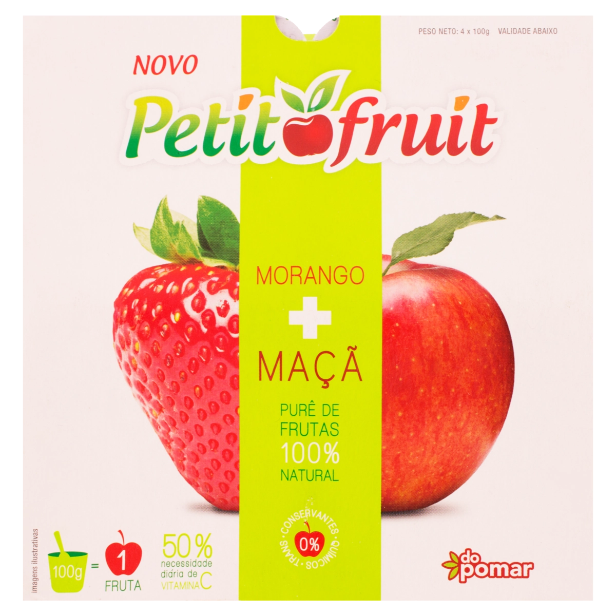 Purê De Frutas Morango E Maçã Petit Fruit Bandeja 400g 4 Unidades