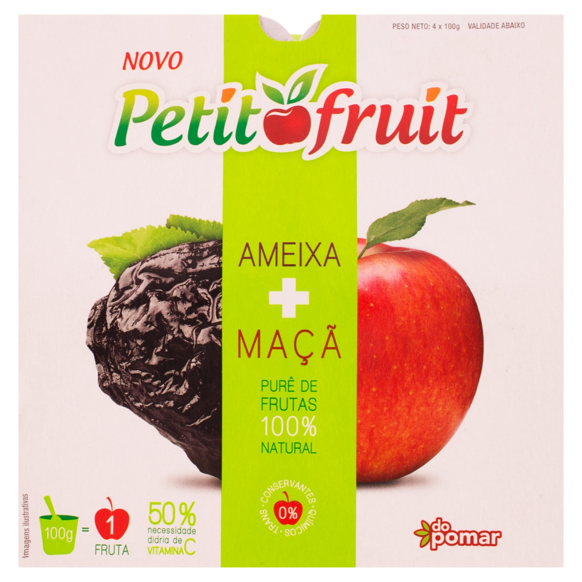 Purê De Frutas Ameixa E Maçã Petit Fruit Bandeja 400g 4 Unidades