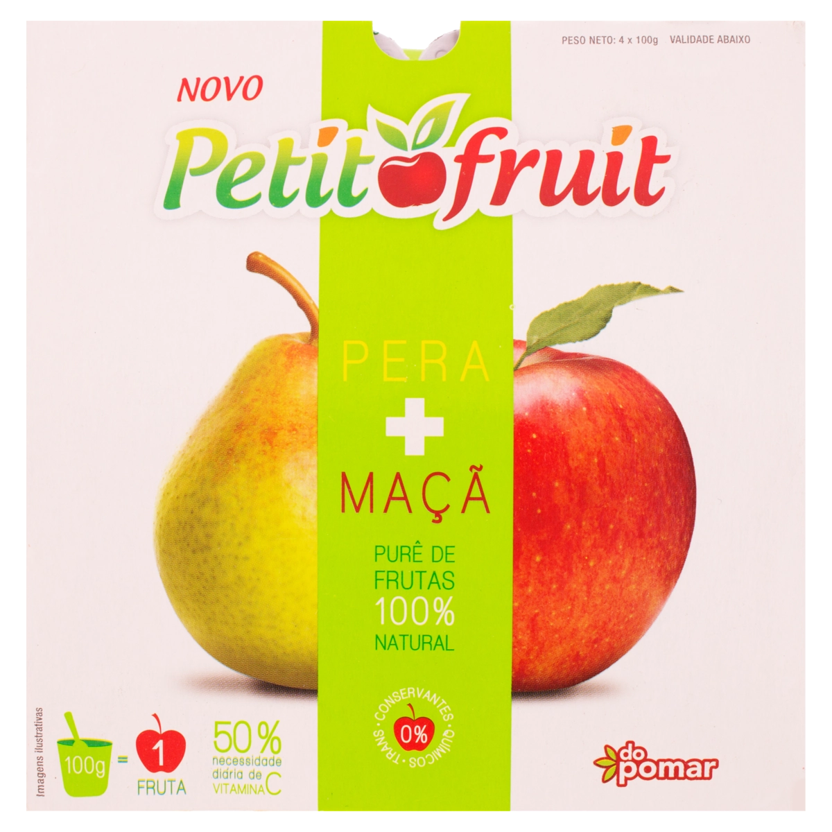 Purê De Frutas Pera E Maçã Petit Fruit Bandeja 400g 4 Unidades