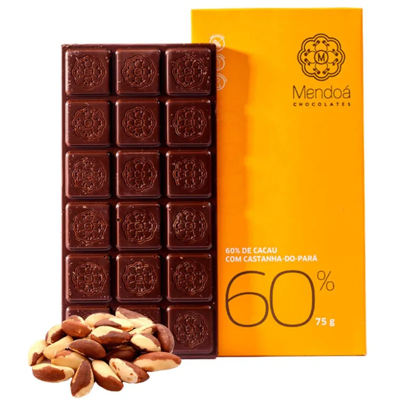 Chocolate em Barra Mendoá 60% Cacau com Castanha do Pará 75g