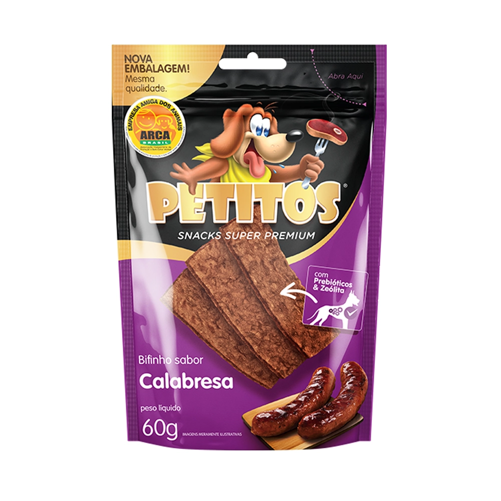 Snack Petitos Para Cães Bifinho Sabor Calabresa 60g