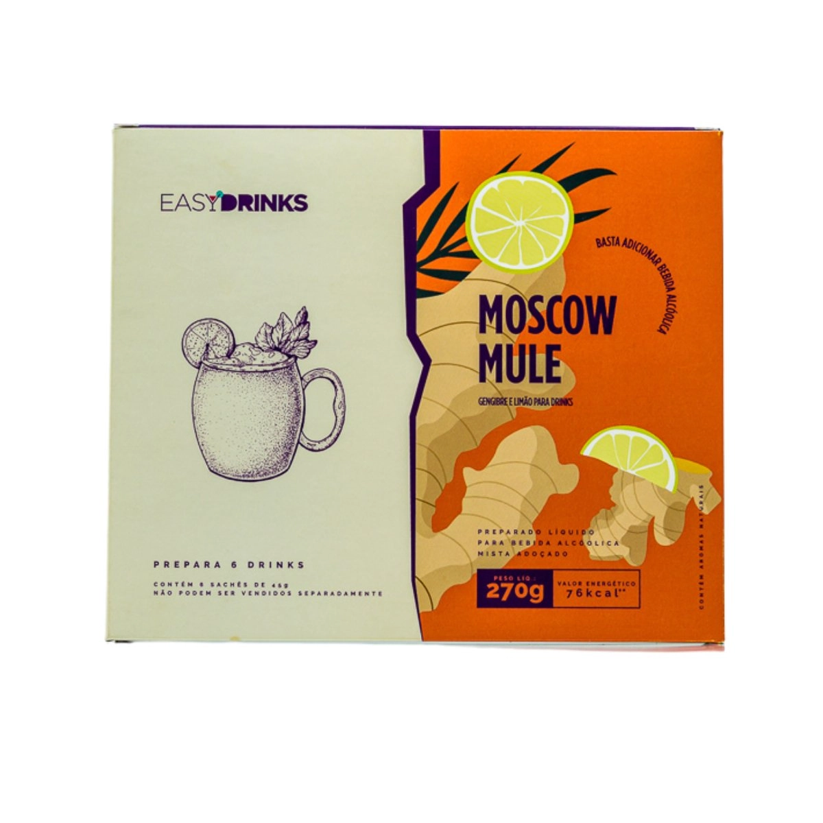 Preparado Líquido para Moscow Mule Limão e Gengibre Easy Drinks Caixa 270g 6 Unidades