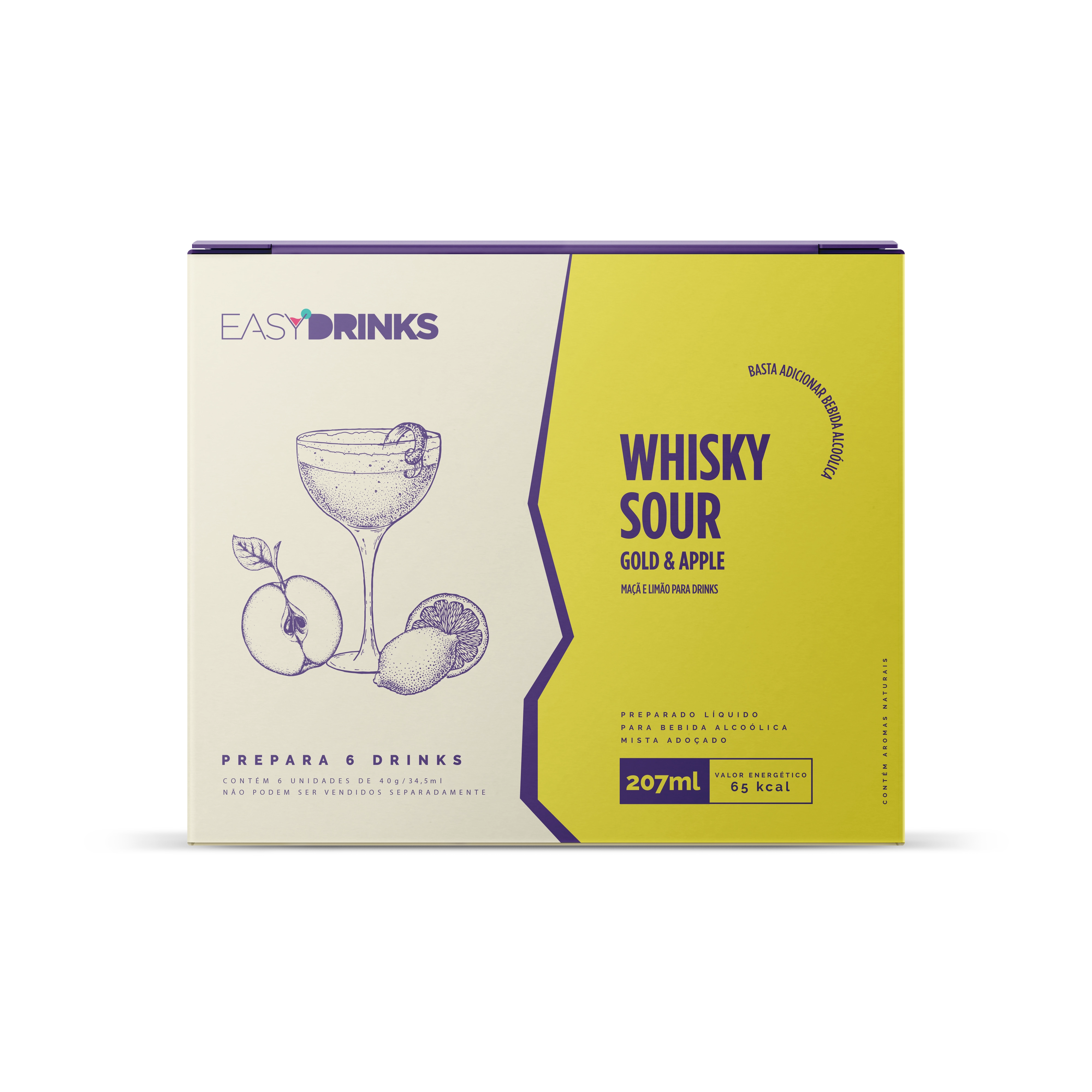 Preparado Líquido Whisky Sour Gold & Apple Easy Drinks Caixa 240g 6 Unidades