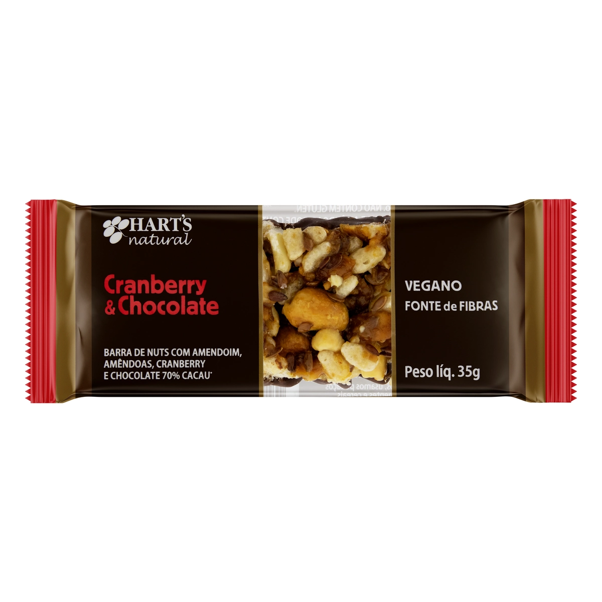 Barra De Nuts Cranberry Chocolate Harts Natural Pacote 35g
