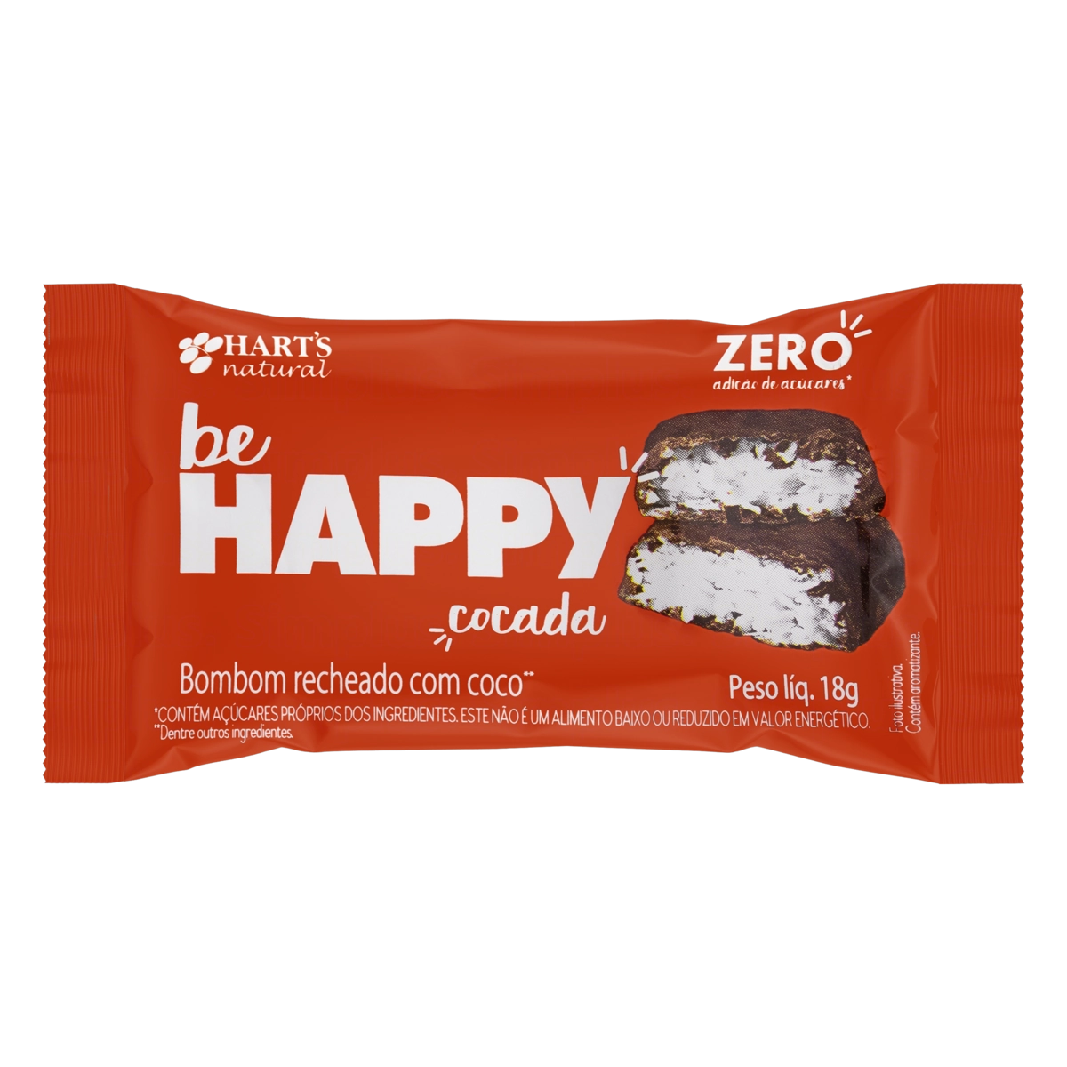 Bombom Cocada Zero Lactose Harts Natural Behappy Pacote 18g