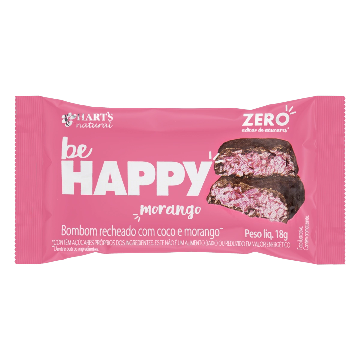 Bombom Morango Zero Lactose Harts Natural Behappy Pacote 18g