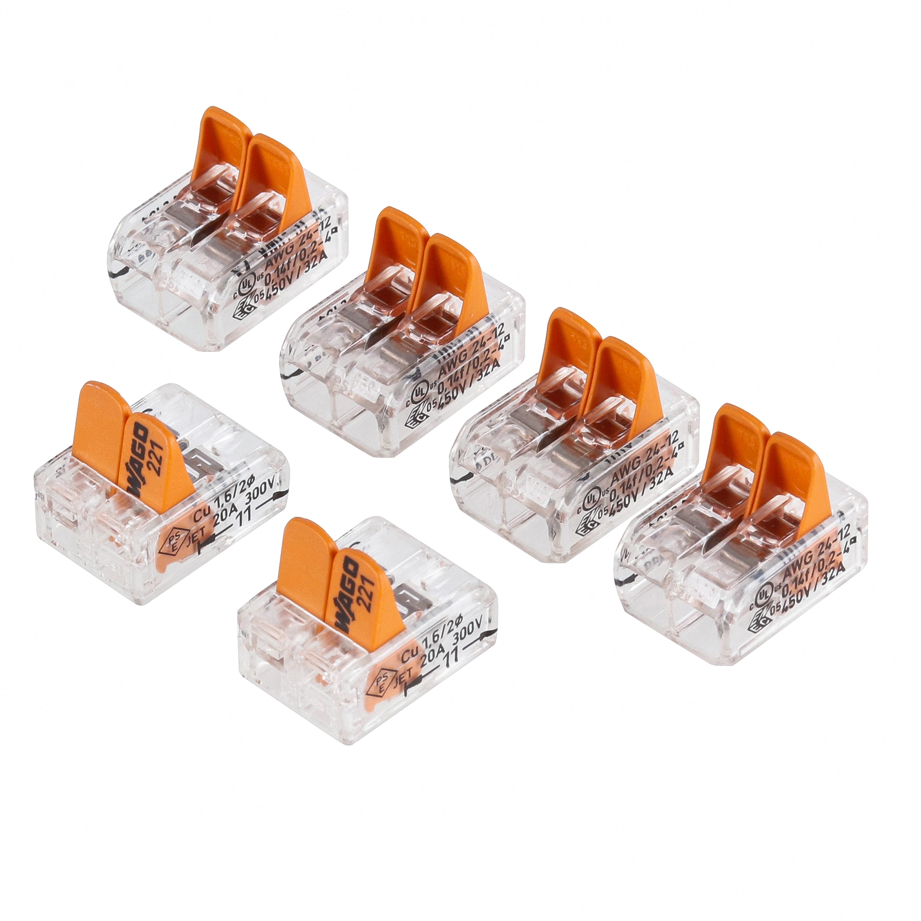 Conector P/ Emenda 0,14 4,0mm C/ Alavanca 2 Fios 221 Pct C/ 6pcs Wago Import Cod: