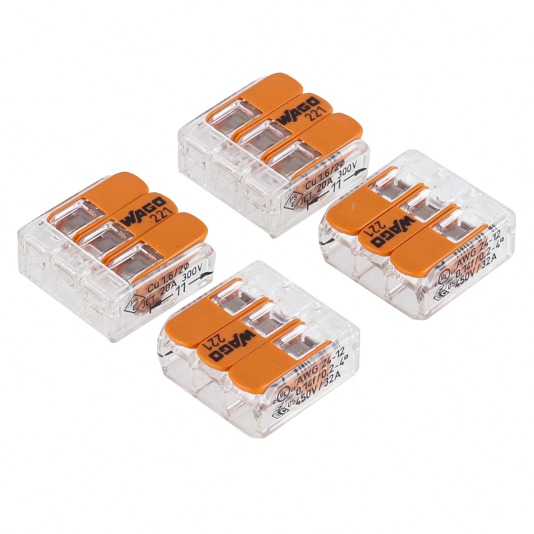 Conector de emenda de 3 vias linha 221 4 Unidades Wago