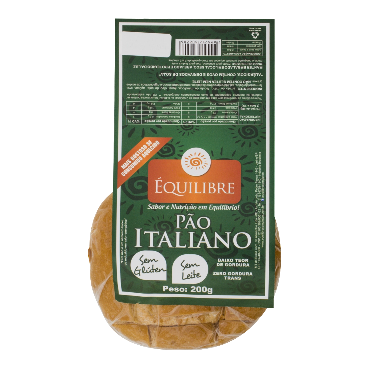Pão Italiano Sem Glúten Zero Gorduras Trans équilibre Pacote 200g