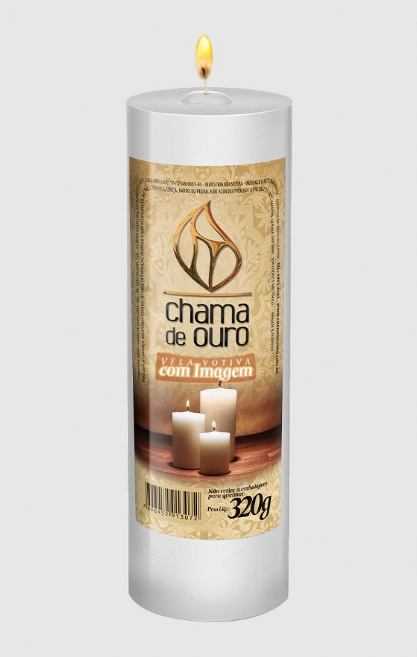 Vela Votiva Branca Chama De Ouro 320g