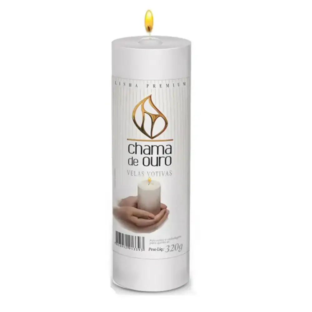 Vela Votiva Branca Chama De Ouro 250g