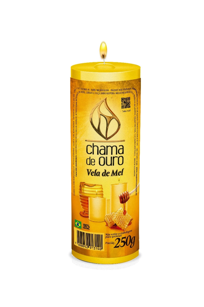 Vela De Mel Amarela Chama De Ouro 250g