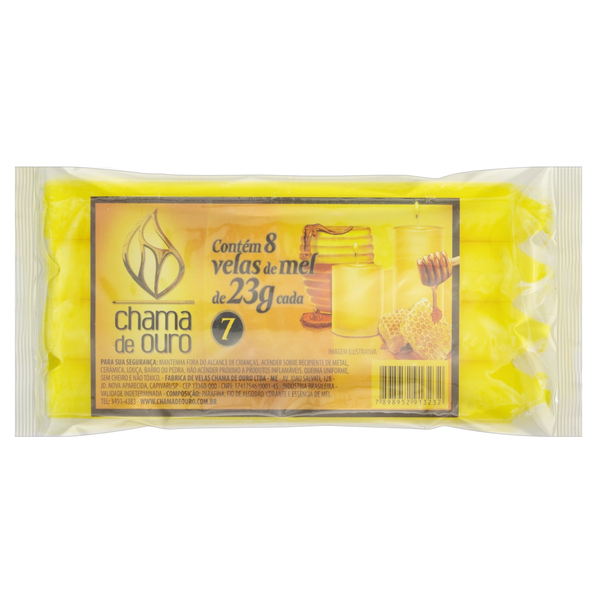 Vela De Mel Amarela Chama De Ouro N 7 184g 8 Unidades