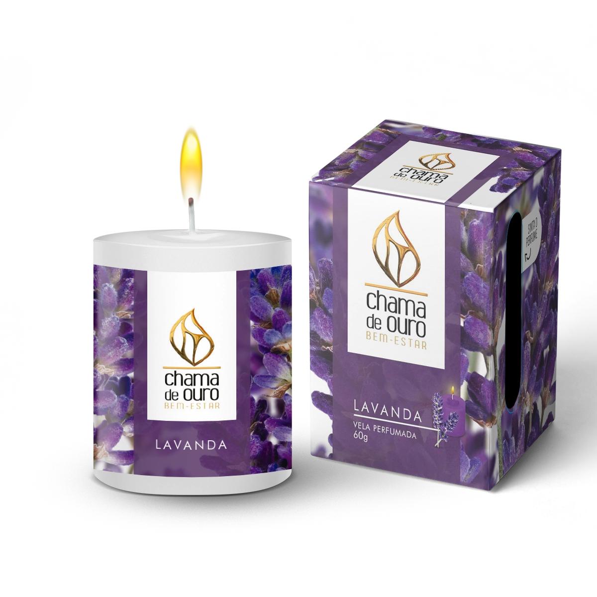Vela Perfumada Roxa Lavanda Chama De Ouro 60g