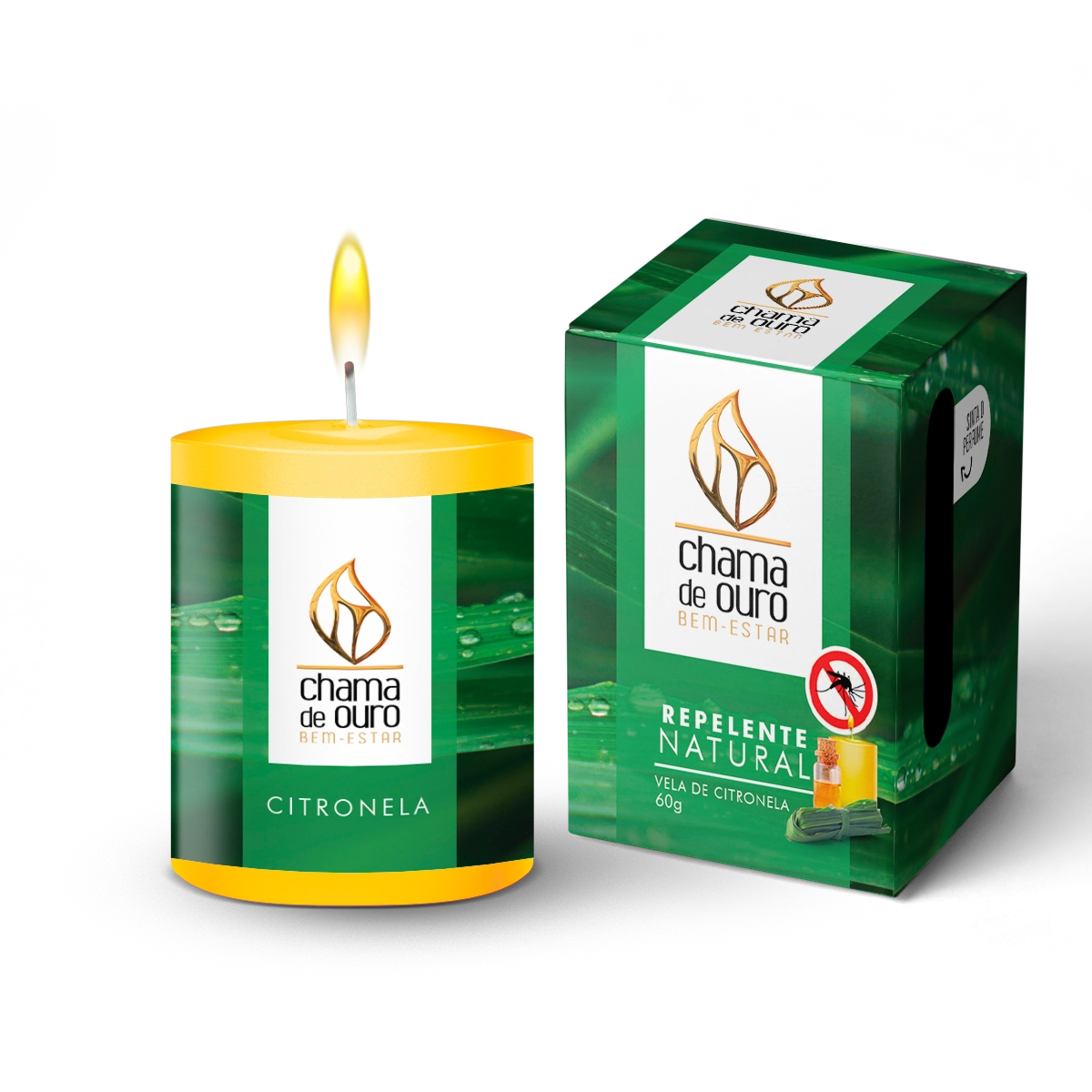 Vela Repelente De Insetos Amarela Citronela Chama De Ouro 60g