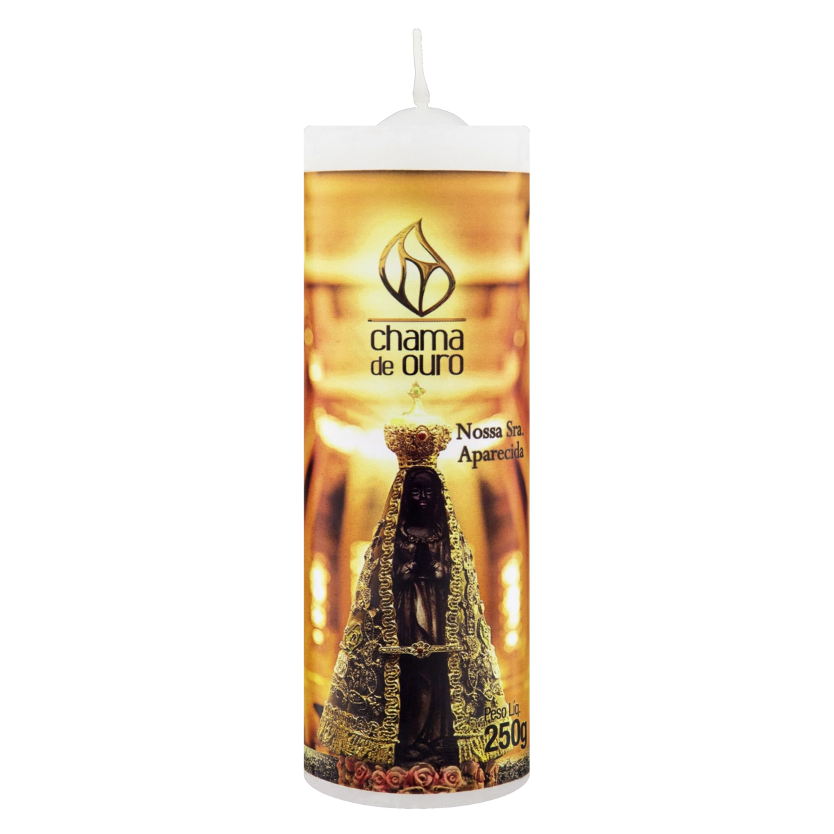 Vela Votiva Branca Nossa Senhora Aparecida Chama De Ouro 250g