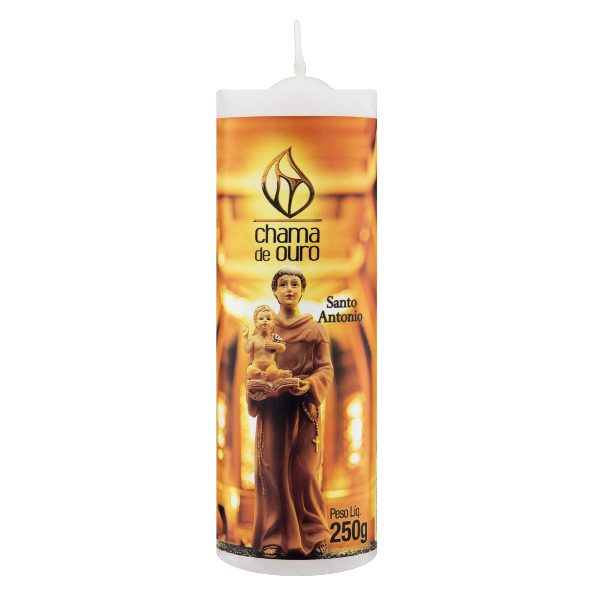 Vela Votiva Branca Santo Antonio Chama De Ouro 250g