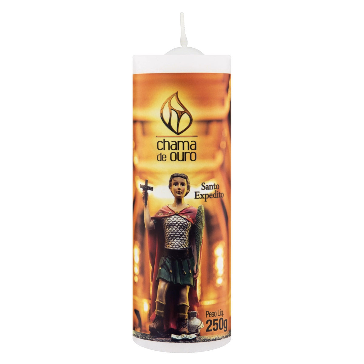 Vela Votiva Branca Santo Expedito Chama De Ouro 250g