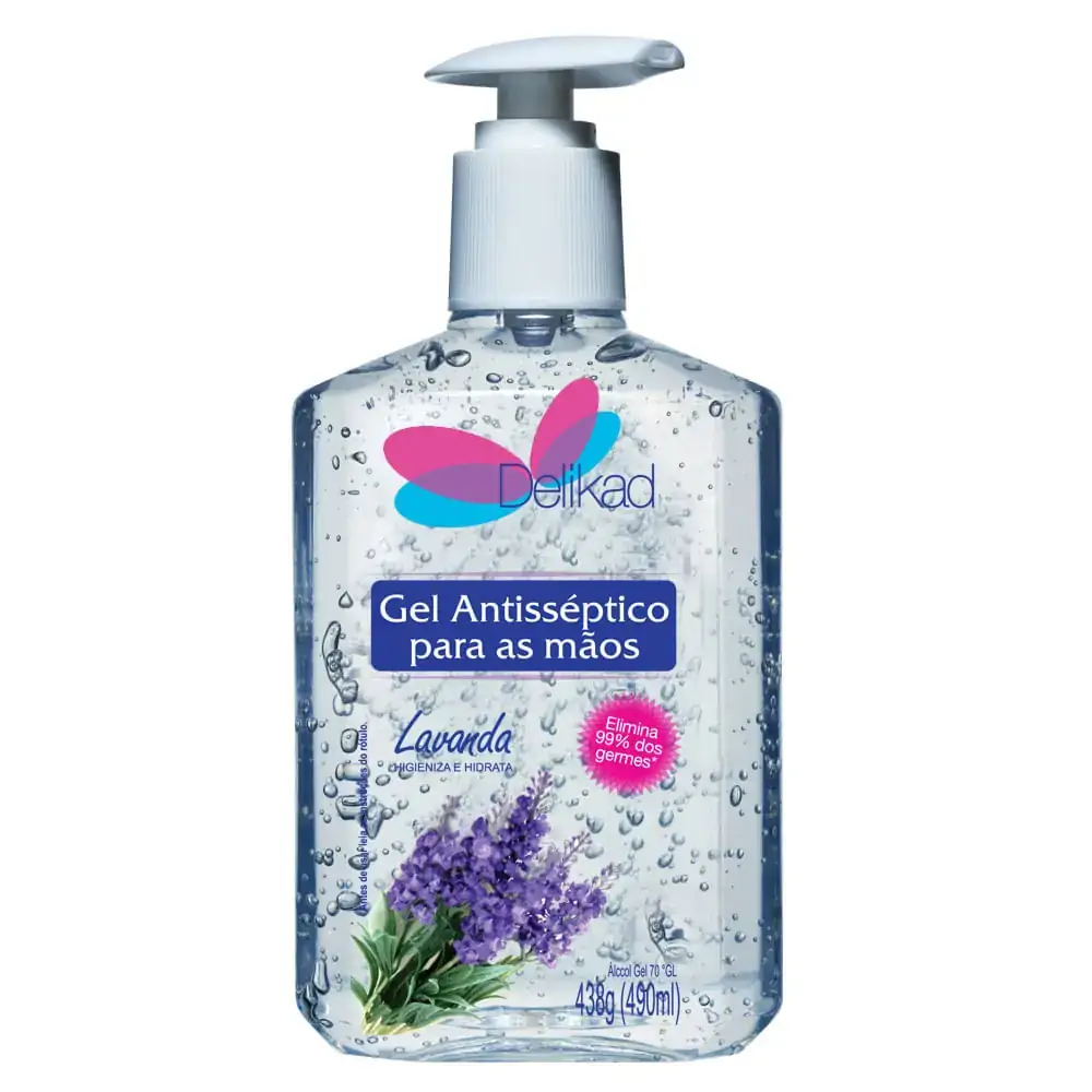 ÁLCOOL EM GEL DELIKAD - LAVANDA - ANTISSÉPTICO PARA AS MÃOS - 490ML