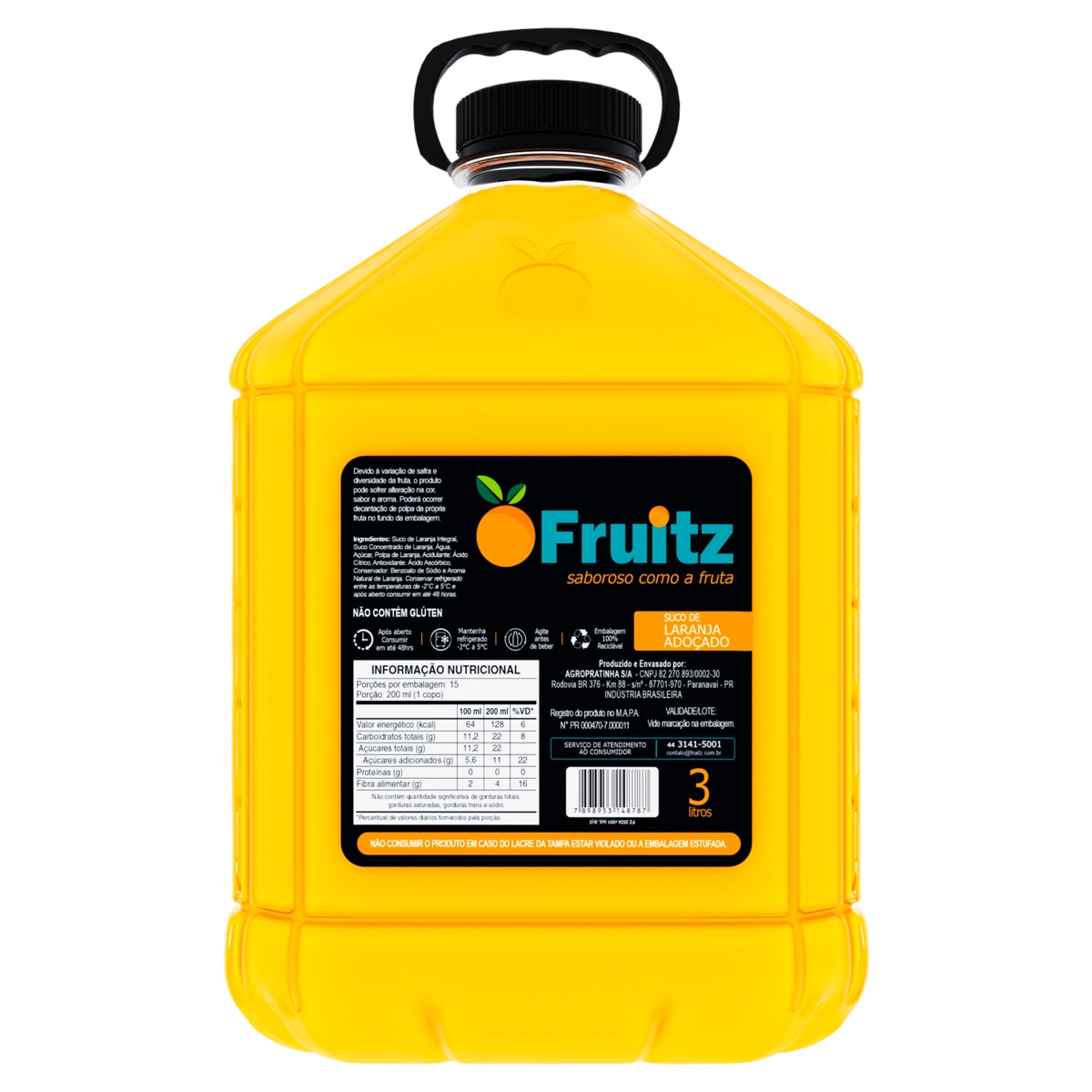 Suco Adoçado Laranja Fruitz Galão 3l