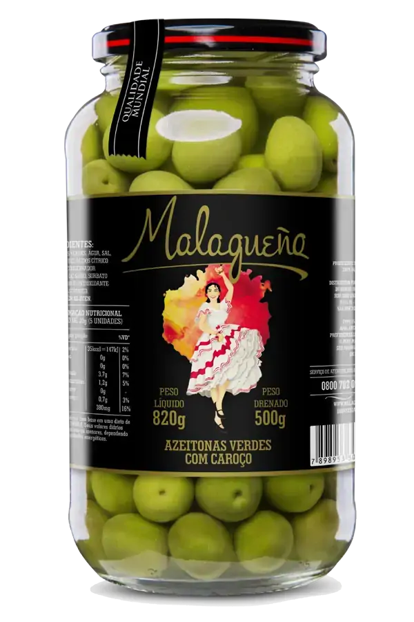 Azeitona Verde Em Conserva Com Caroço Malagueña Vidro 500g
