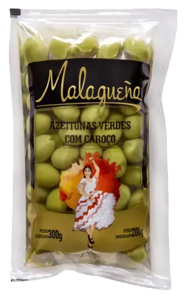 Azeitona Verde Em Conserva Com Caroço Malagueña Pacote 200g