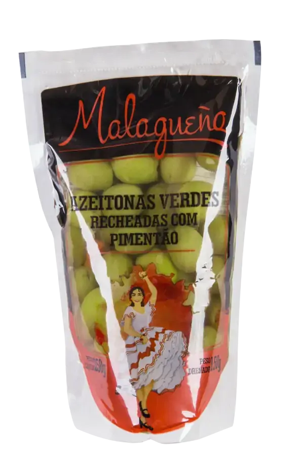 Azeitona Verde Em Conserva Recheio Pimentão Malagueña Sachê 150g